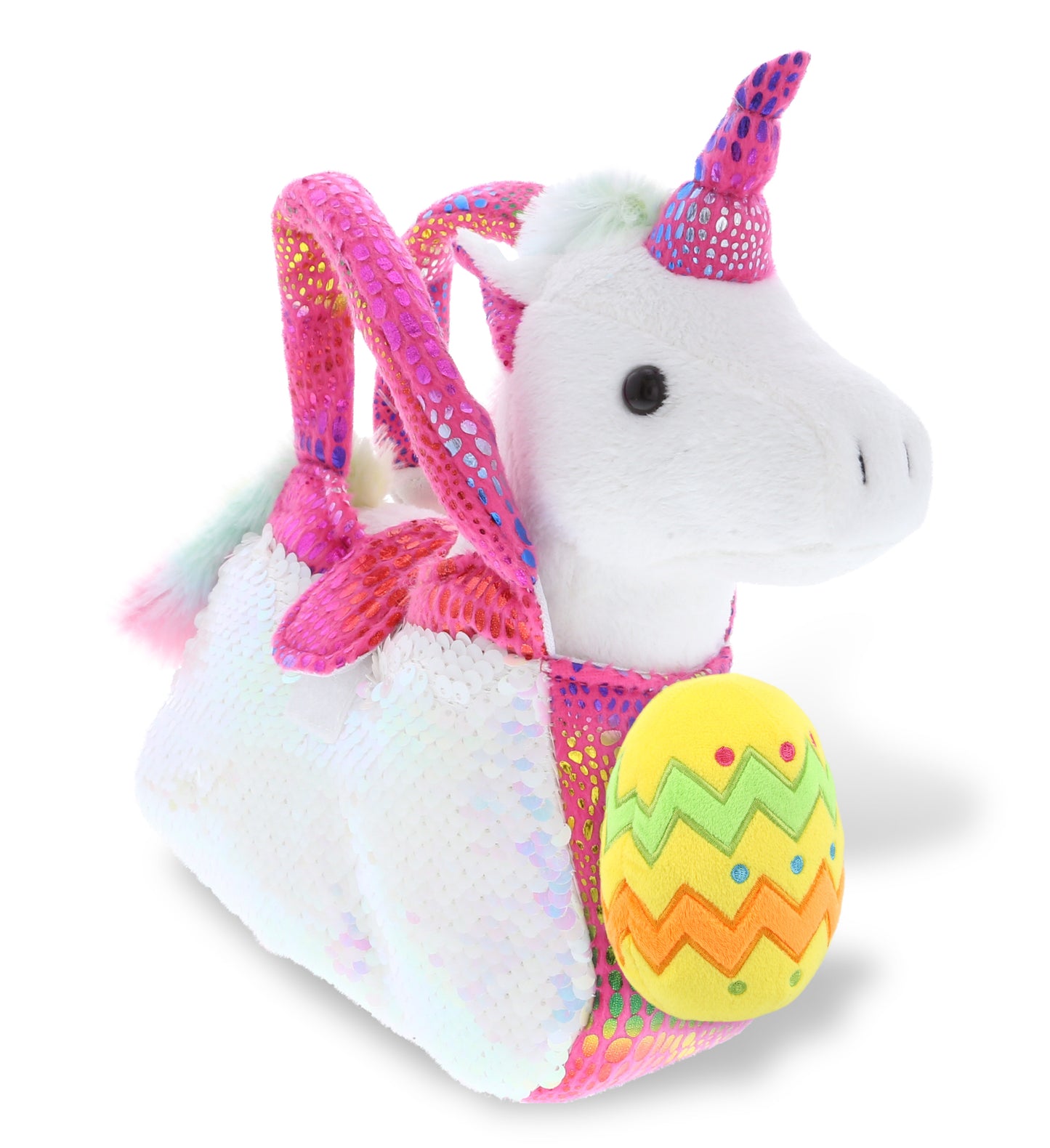 PLUSH EASTER EGG - PLUSH PURSE PET CARRIER - SEQUIN - PINK UNICORN