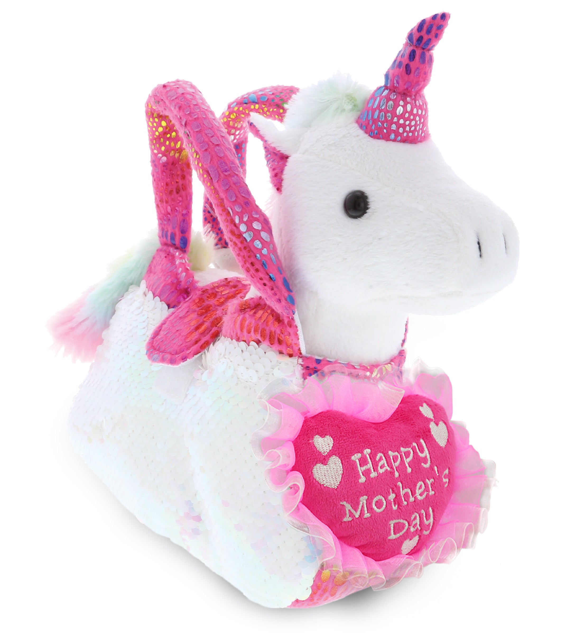 PLUSH MOTHERS DAY HEART - PLUSH PURSE PET CARRIER - SEQUIN - PINK UNICORN