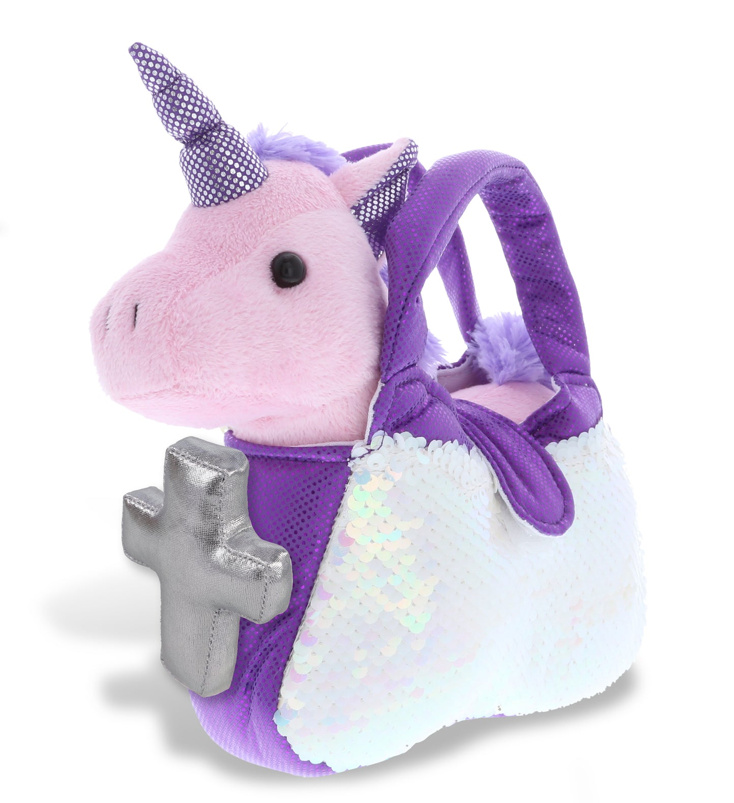 PLUSH CROSS - PLUSH PURSE PET CARRIER - SEQUIN -  PURPLE UNICORN