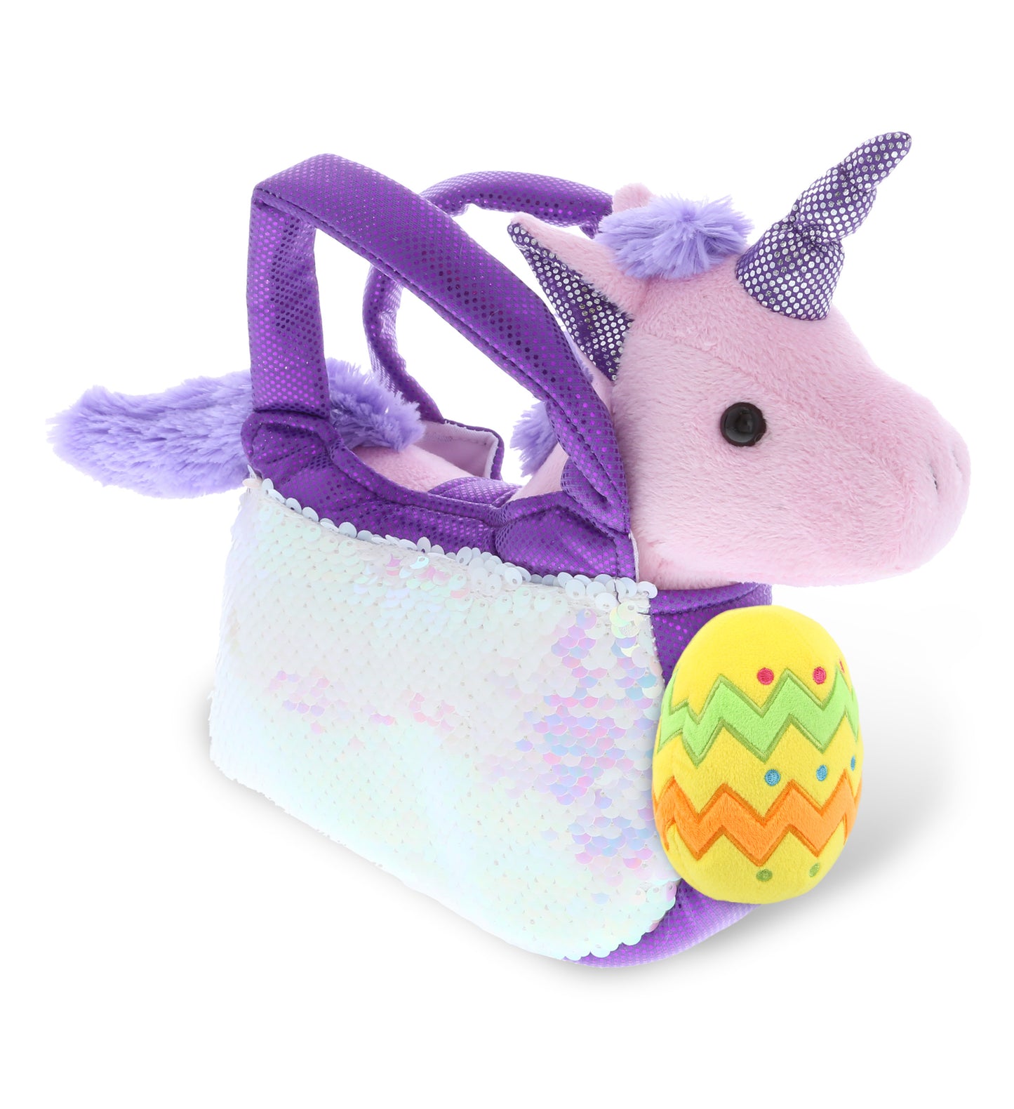 PLUSH EASTER EGG - PLUSH PURSE PET CARRIER - SEQUIN -  PURPLE UNICORN