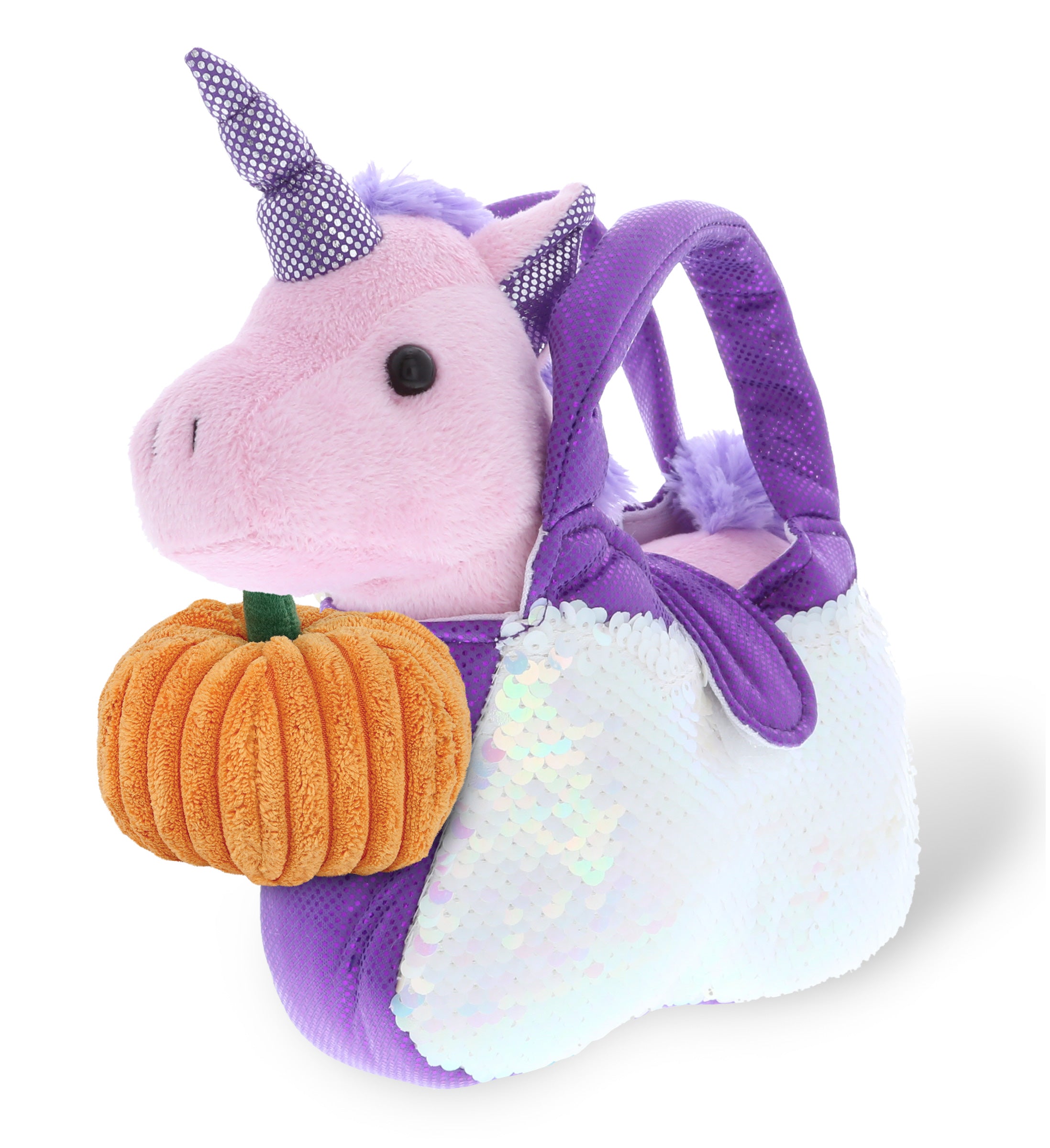 PLUSH PUMPKIN - PLUSH PURSE PET CARRIER - SEQUIN -  PURPLE UNICORN