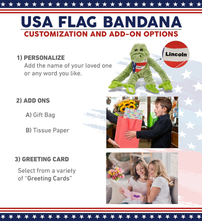 SUPER SOFT PLUSH - LONG ARMS - ALLIGATOR WITH USA FLAG BANDANA