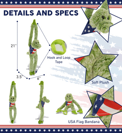 SUPER SOFT PLUSH - LONG ARMS - ALLIGATOR WITH USA FLAG BANDANA