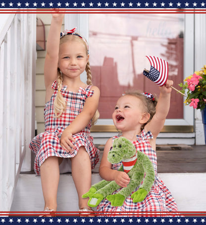 SUPER SOFT PLUSH - LONG ARMS - ALLIGATOR WITH USA FLAG BANDANA