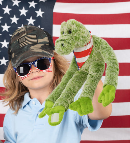 SUPER SOFT PLUSH - LONG ARMS - ALLIGATOR WITH USA FLAG BANDANA