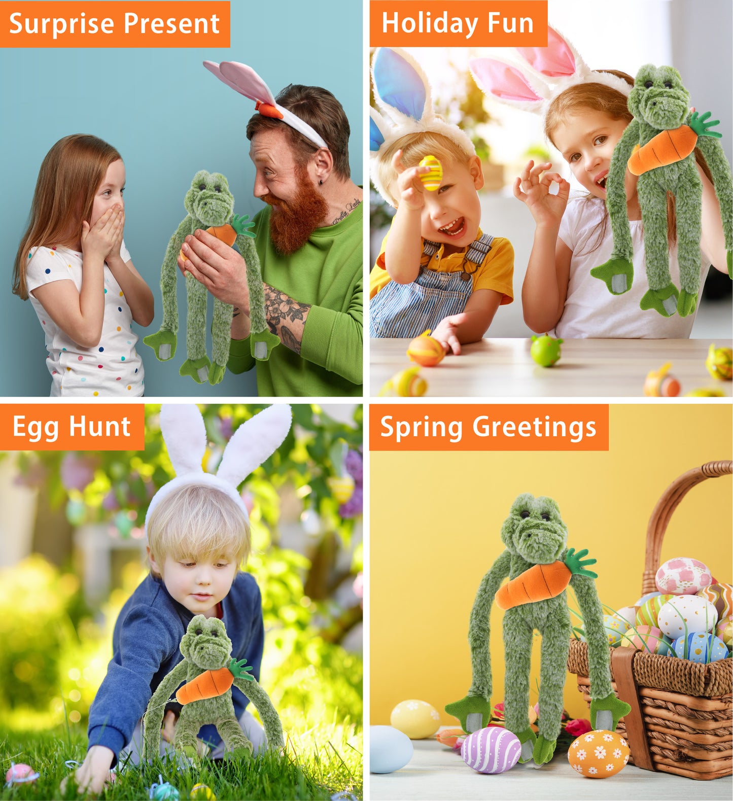DolliBu Happy Easter Super Soft Plush Long Arms Alligator with Carrot - 15 Inch