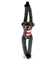 SUPER SOFT PLUSH - LONG ARMS - BLACK BEAR WITH USA FLAG BANDANA
