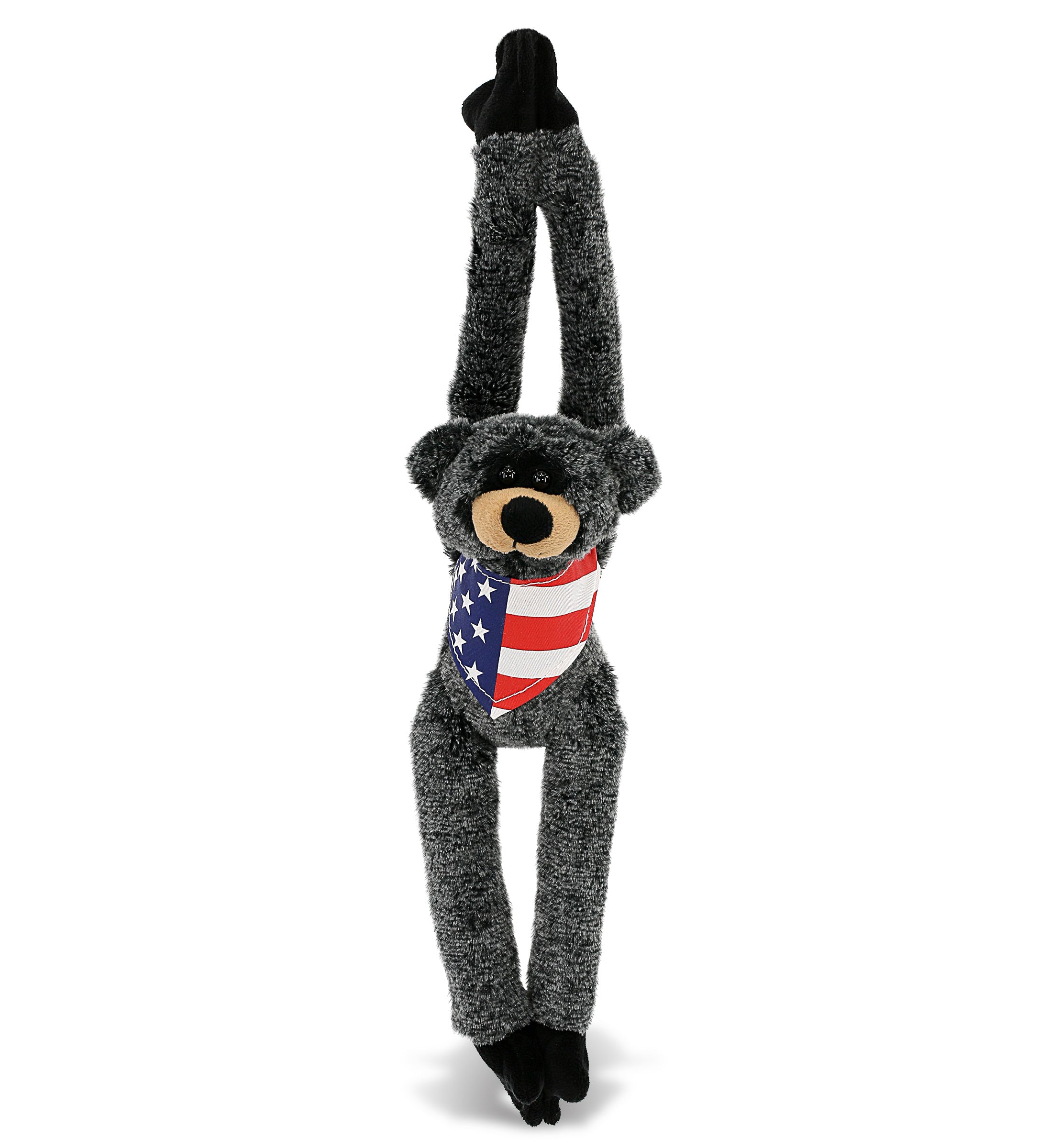 SUPER SOFT PLUSH - LONG ARMS - BLACK BEAR WITH USA FLAG BANDANA
