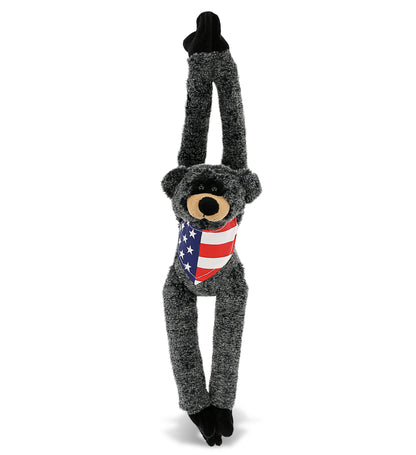 SUPER SOFT PLUSH - LONG ARMS - BLACK BEAR WITH USA FLAG BANDANA
