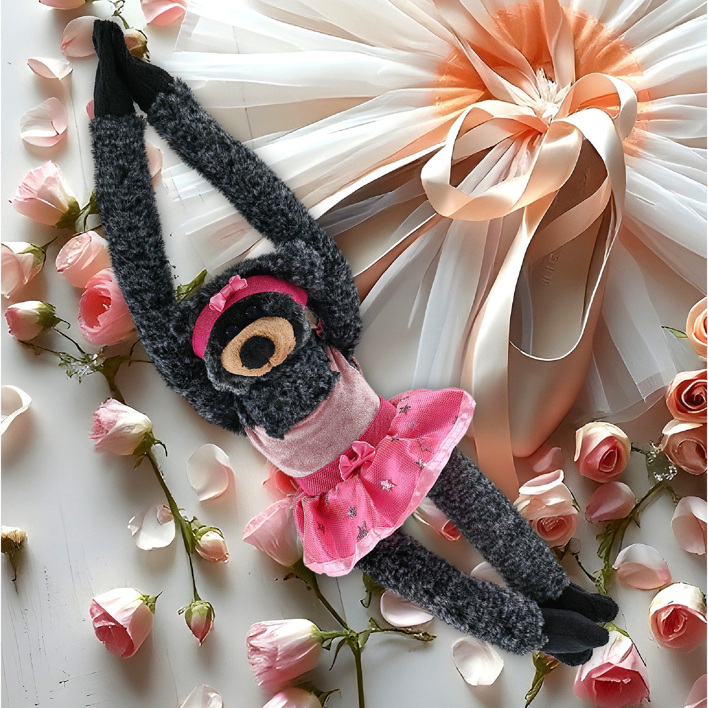SUPER SOFT PLUSH - LONG ARMS - BLACK BEAR BALLERINA