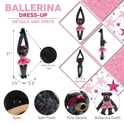 SUPER SOFT PLUSH - LONG ARMS - BLACK BEAR BALLERINA