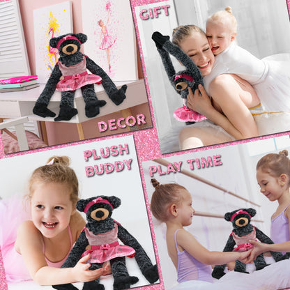SUPER SOFT PLUSH - LONG ARMS - BLACK BEAR BALLERINA