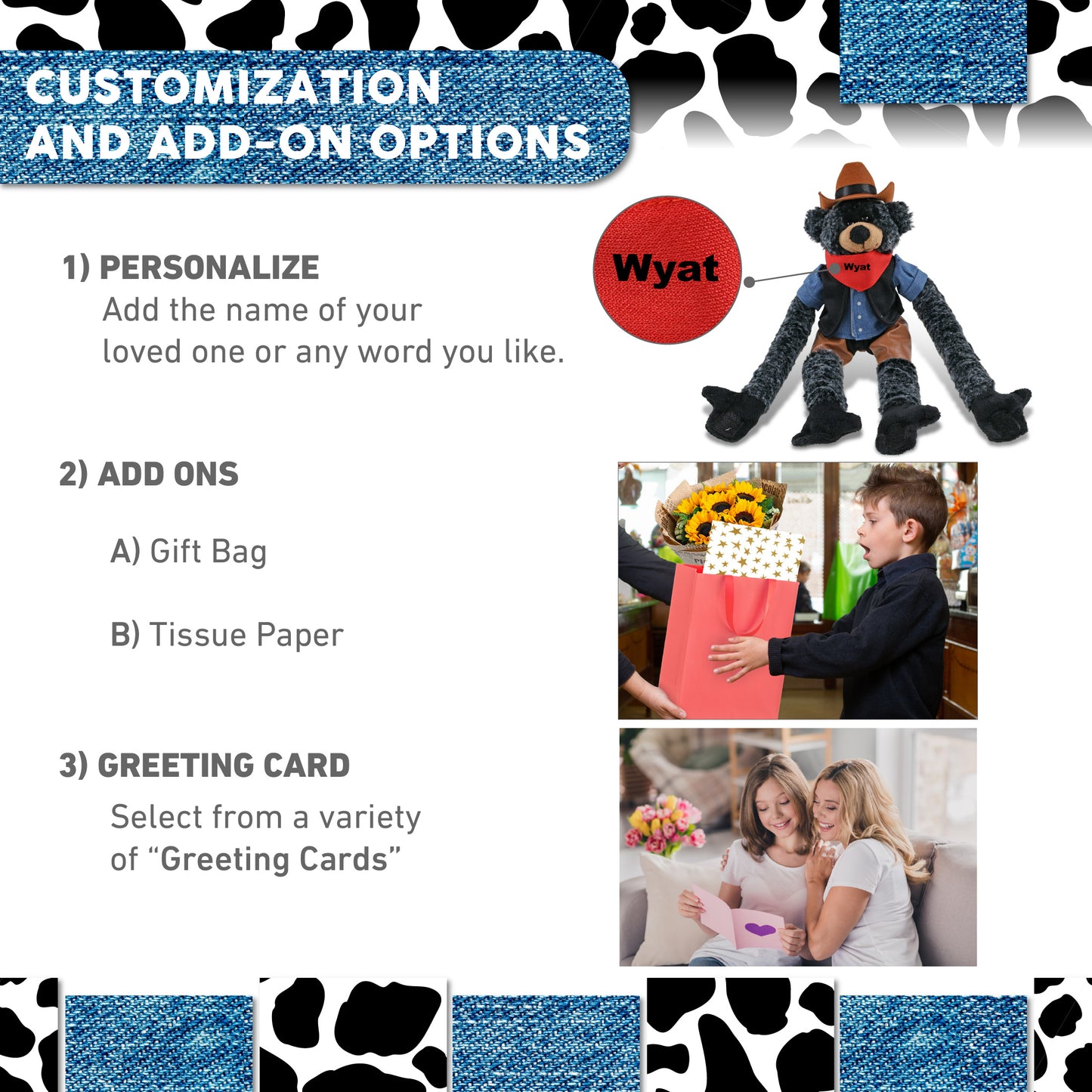 SUPER SOFT PLUSH - LONG ARMS - BLACK BEAR COWBOY DRESS UP