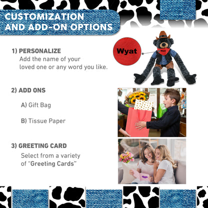 SUPER SOFT PLUSH - LONG ARMS - BLACK BEAR COWBOY DRESS UP