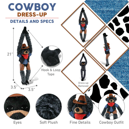 SUPER SOFT PLUSH - LONG ARMS - BLACK BEAR COWBOY DRESS UP