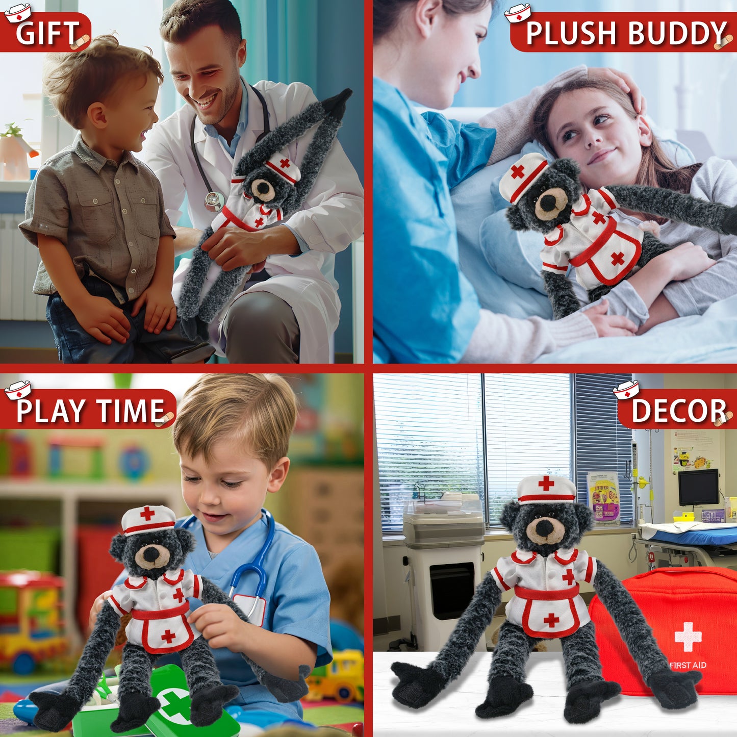 SUPER SOFT PLUSH - LONG ARMS - BLACK BEAR NURSE