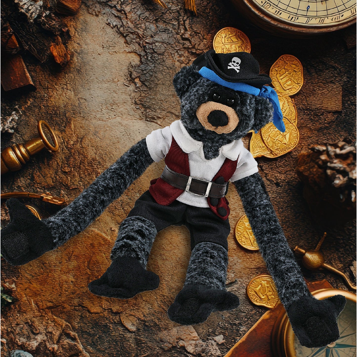 SUPER SOFT PLUSH - LONG ARMS - BLACK BEAR PIRATE DRESS UP