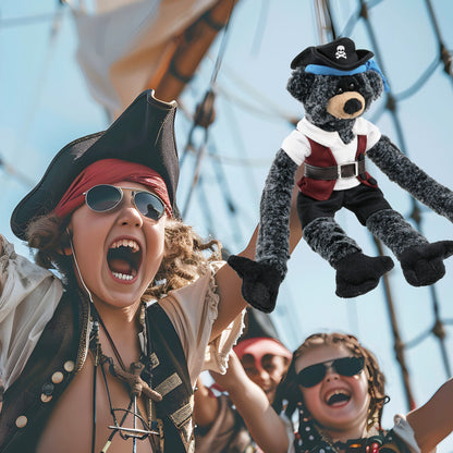 SUPER SOFT PLUSH - LONG ARMS - BLACK BEAR PIRATE DRESS UP