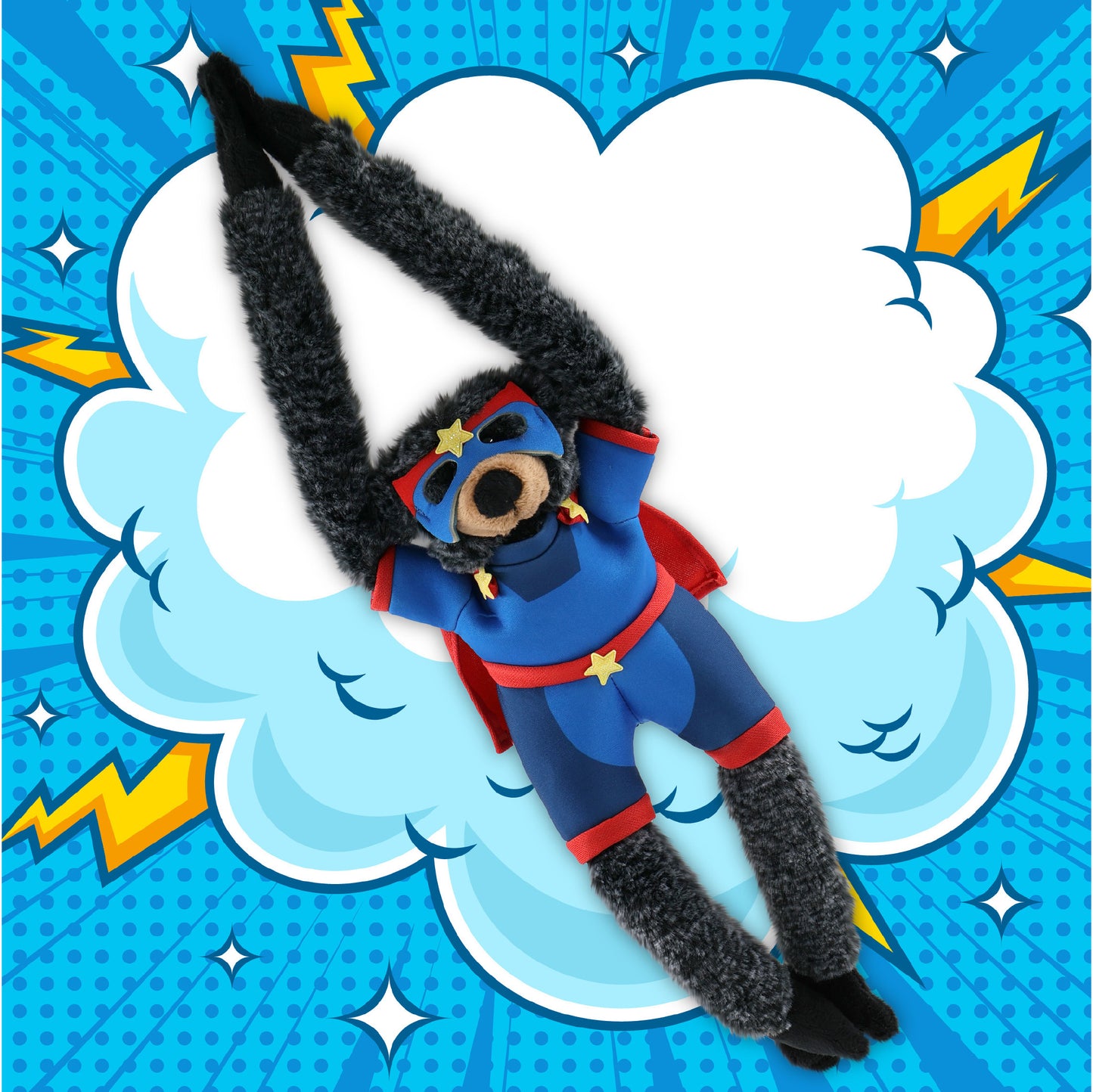 SUPER SOFT PLUSH - LONG ARMS - BLACK BEAR SUPER HERO