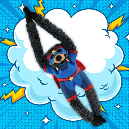 SUPER SOFT PLUSH - LONG ARMS - BLACK BEAR SUPER HERO