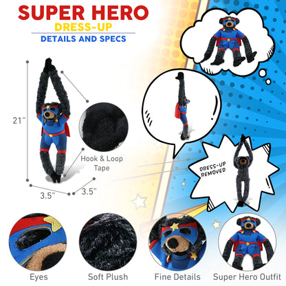 SUPER SOFT PLUSH - LONG ARMS - BLACK BEAR SUPER HERO