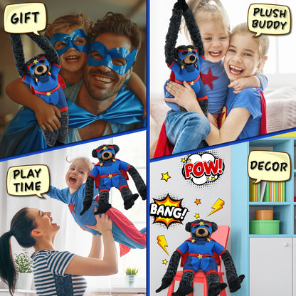 SUPER SOFT PLUSH - LONG ARMS - BLACK BEAR SUPER HERO