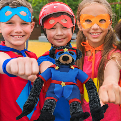 SUPER SOFT PLUSH - LONG ARMS - BLACK BEAR SUPER HERO