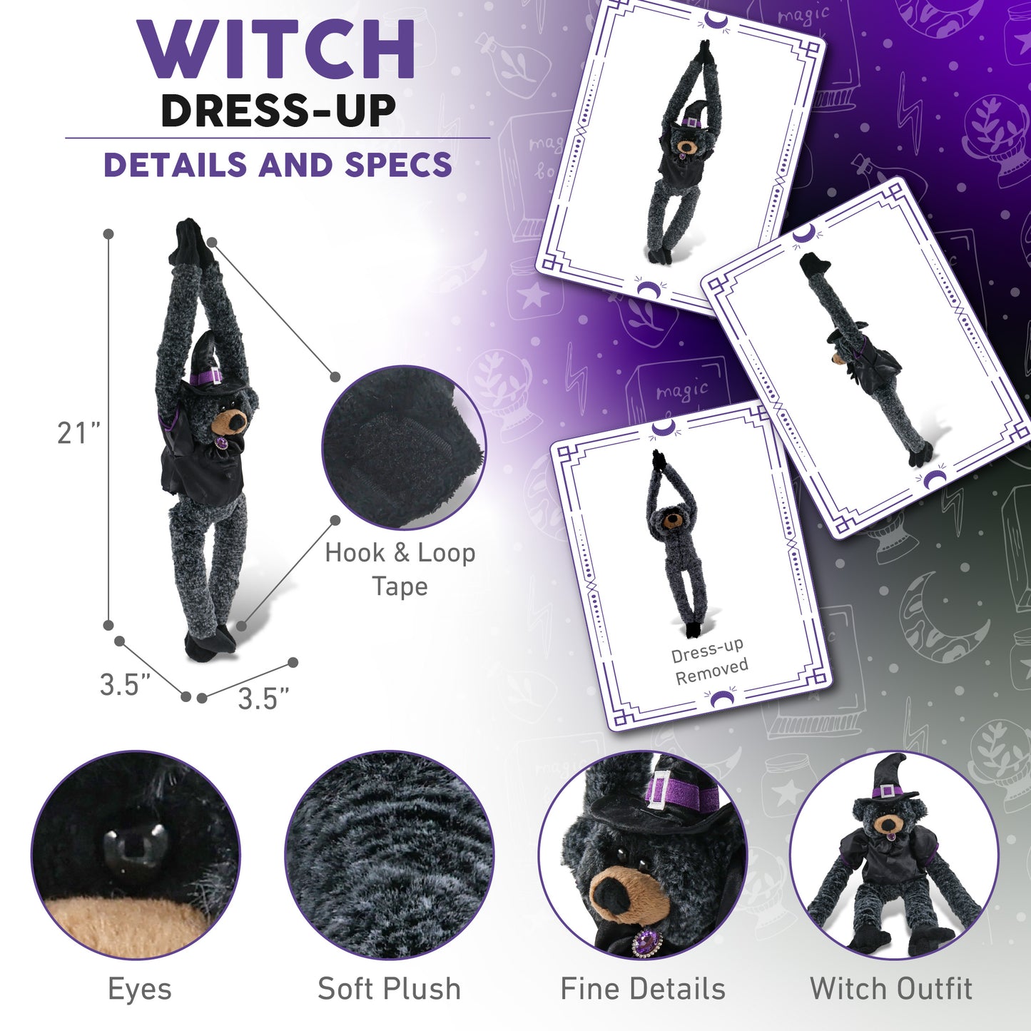 SUPER SOFT PLUSH - LONG ARMS - BLACK BEAR WITCH DRESS UP