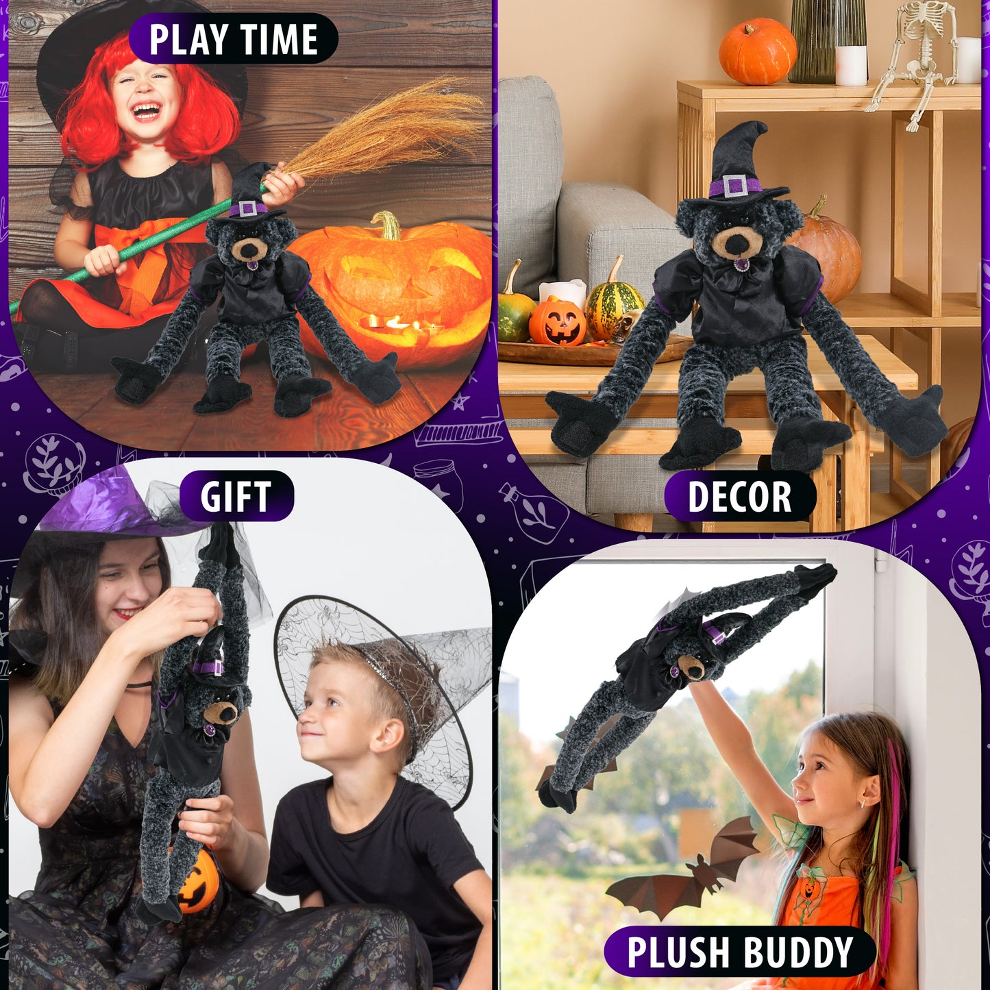 SUPER SOFT PLUSH - LONG ARMS - BLACK BEAR WITCH DRESS UP