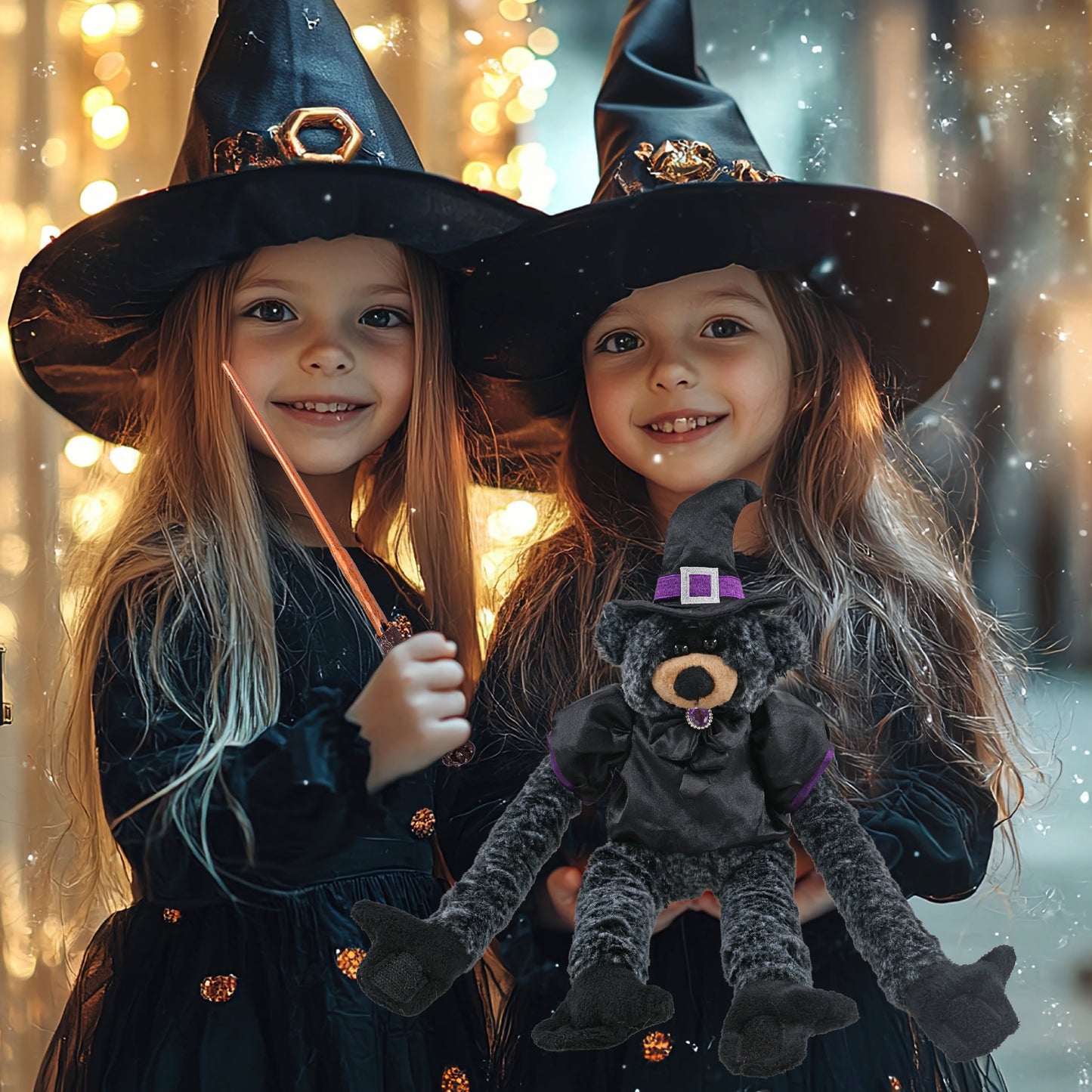 SUPER SOFT PLUSH - LONG ARMS - BLACK BEAR WITCH DRESS UP