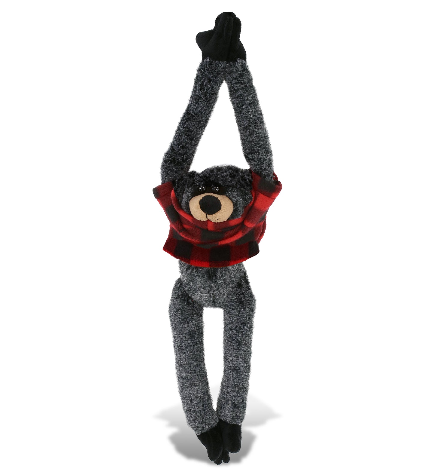 PLUSH RED PLAID HOODIE - SUPER SOFT PLUSH - LONG ARMS - BLACK BEAR