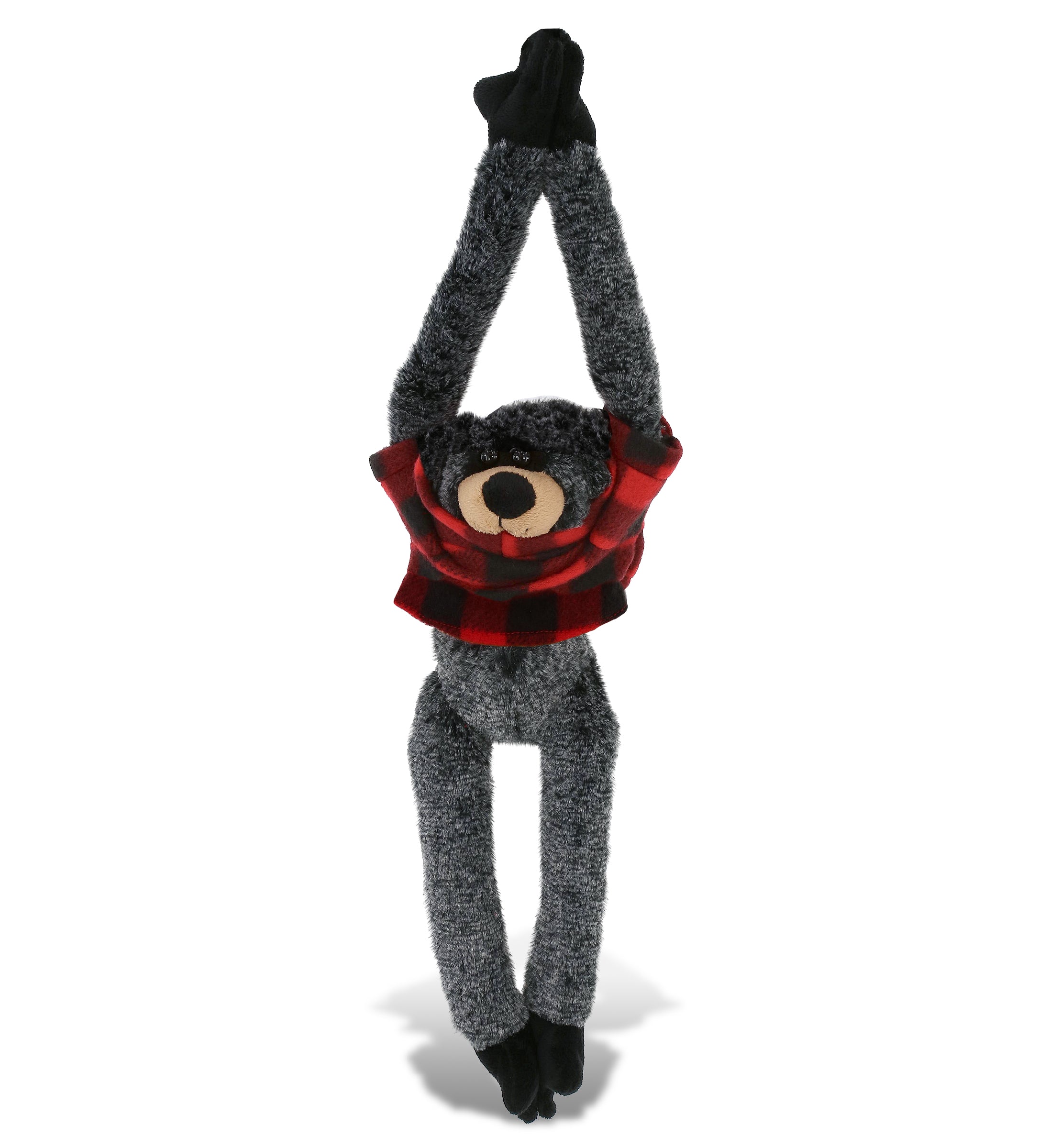 PLUSH RED PLAID HOODIE - SUPER SOFT PLUSH - LONG ARMS - BLACK BEAR