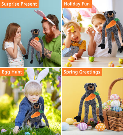 DolliBu Happy Easter Soft Plush Long Arms Black Bear with Carrot - 21 Inches