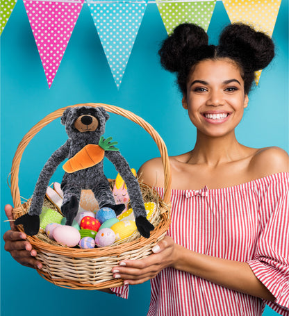 DolliBu Happy Easter Soft Plush Long Arms Black Bear with Carrot - 21 Inches