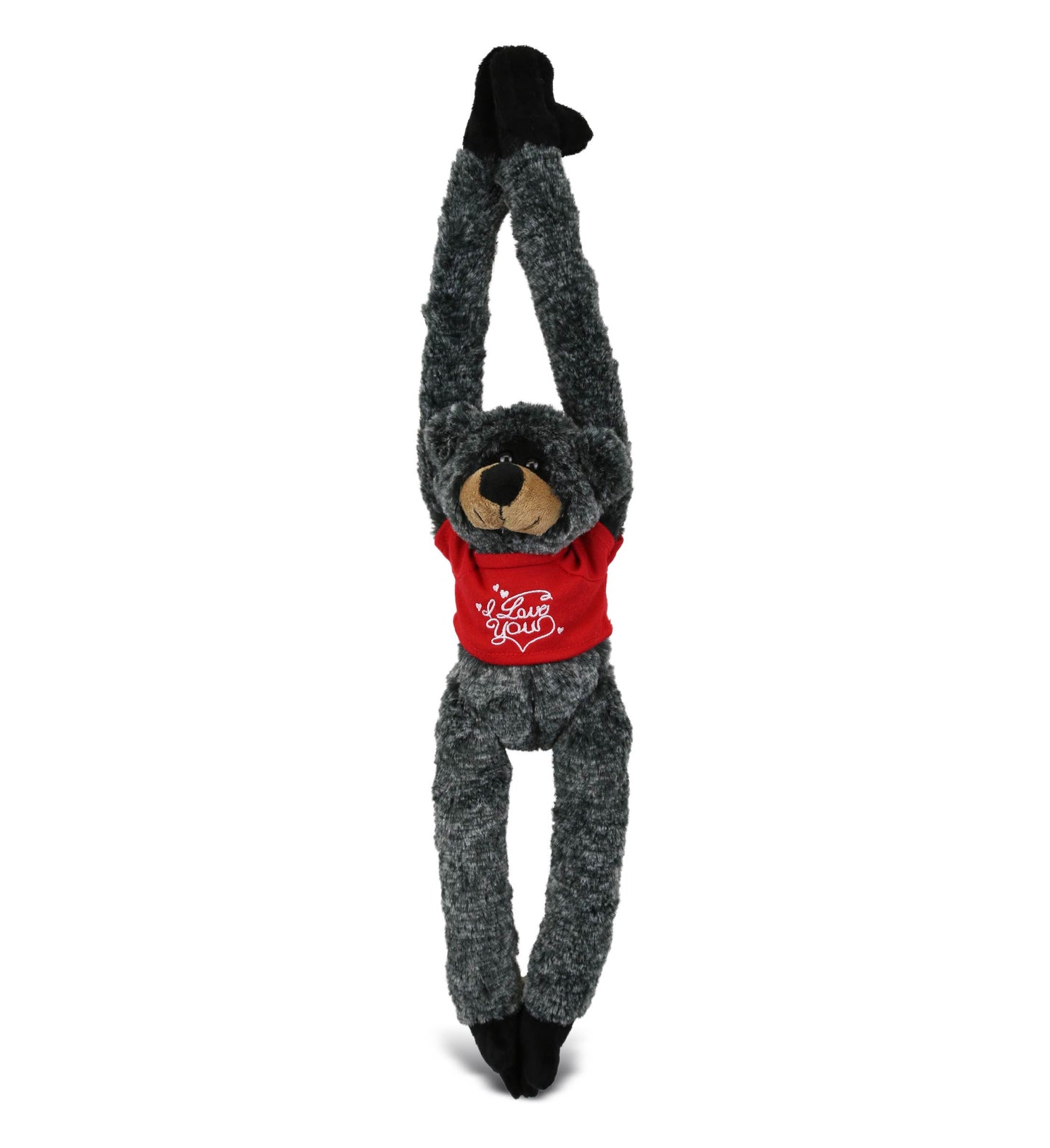 PLUSH I LOVE YOU RED SHIRT- SUPER SOFT PLUSH - LONG ARMS - BLACK BEAR