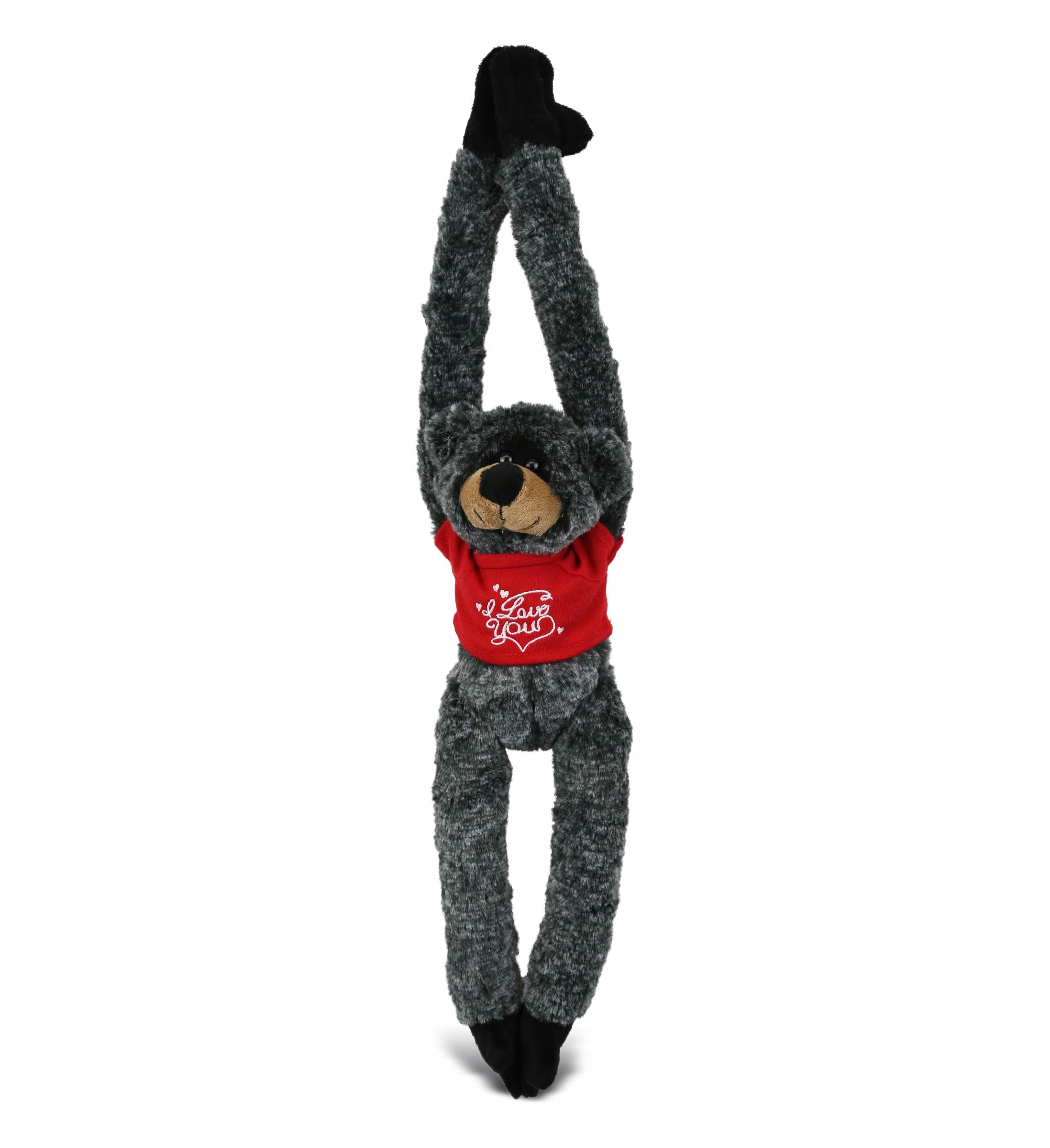 PLUSH I LOVE YOU RED SHIRT- SUPER SOFT PLUSH - LONG ARMS - BLACK BEAR
