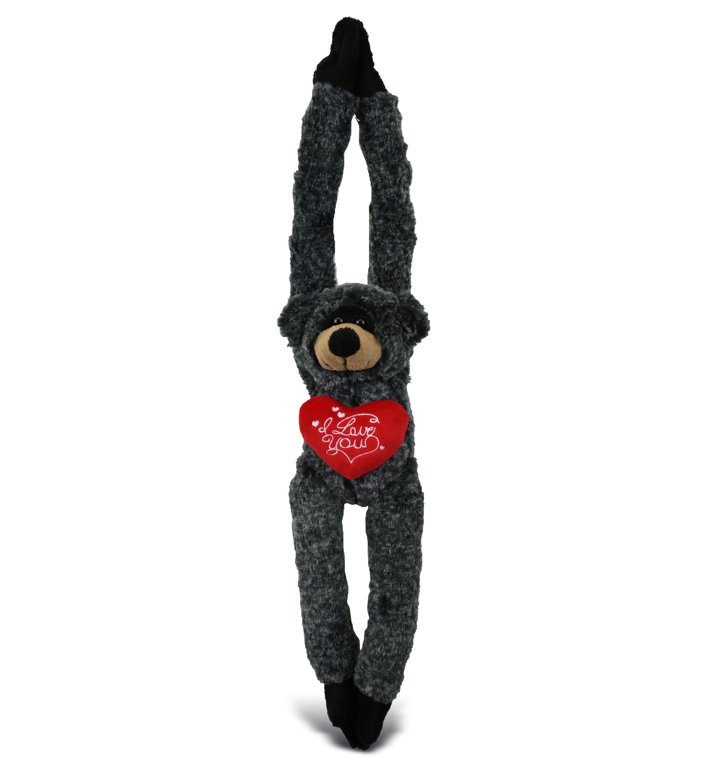 PLUSH I LOVE YOU RED HEART - SUPER SOFT PLUSH - LONG ARMS - BLACK BEAR