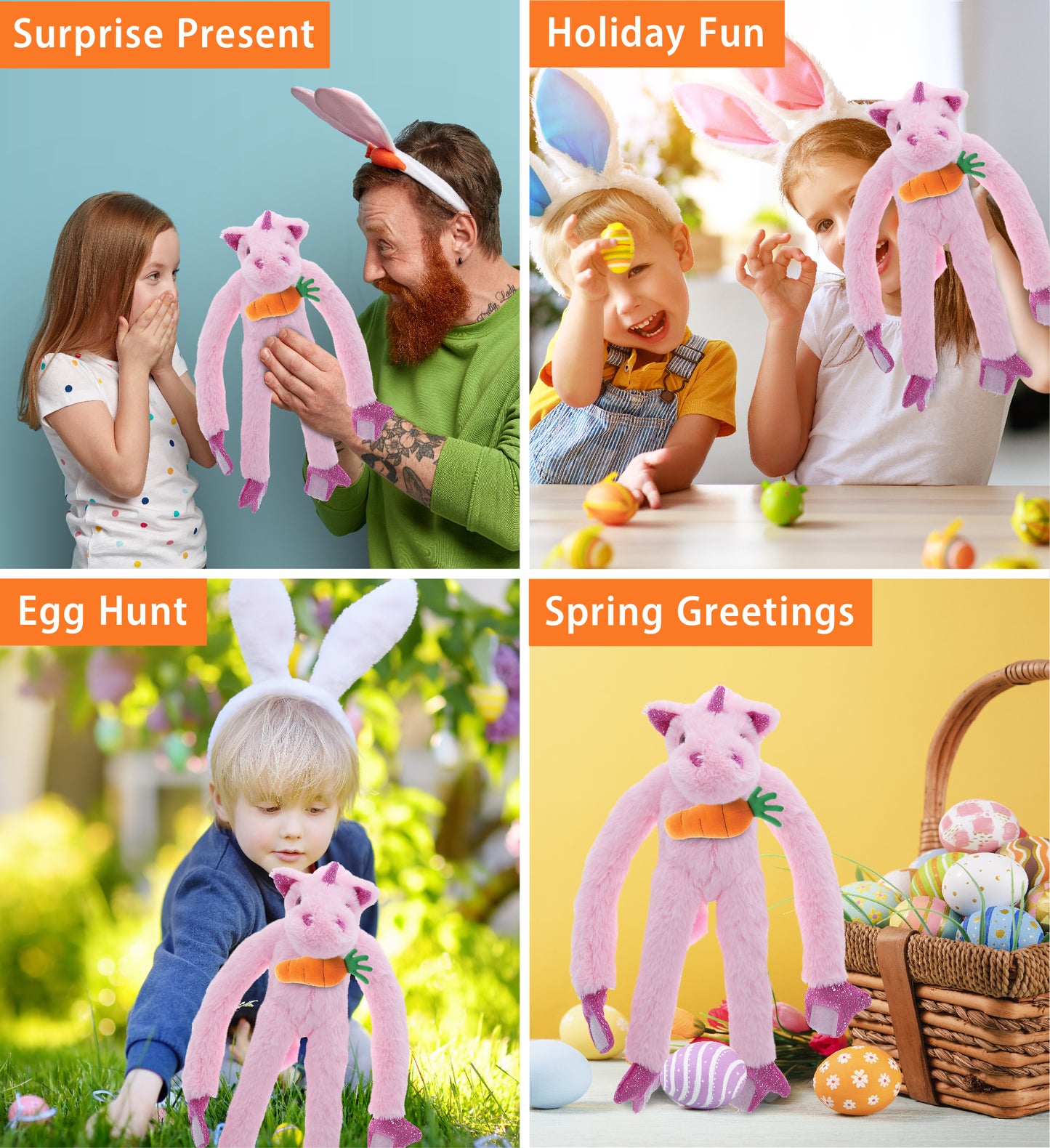 DolliBu Happy Easter Super Soft Plush Long Arms Unicorn with Carrot - 21 Inches