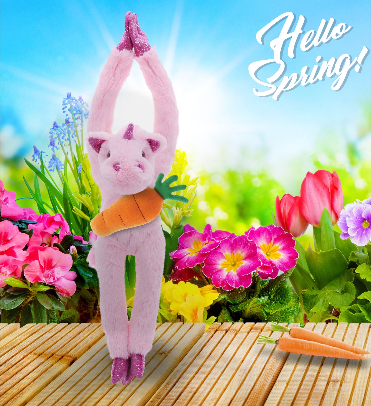 DolliBu Happy Easter Super Soft Plush Long Arms Unicorn with Carrot - 21 Inches