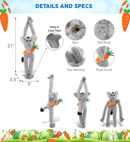DolliBu Happy Easter Super Soft Plush Long Arms Elephant with Carrot - 21 Inch