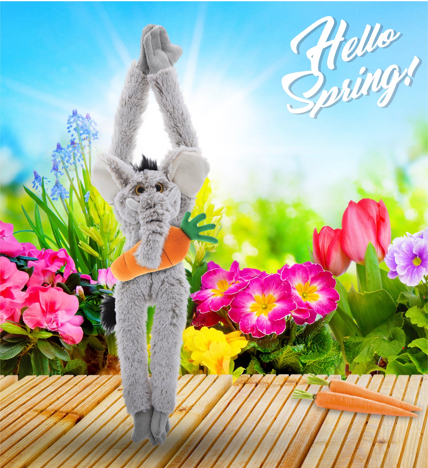 DolliBu Happy Easter Super Soft Plush Long Arms Elephant with Carrot - 21 Inch