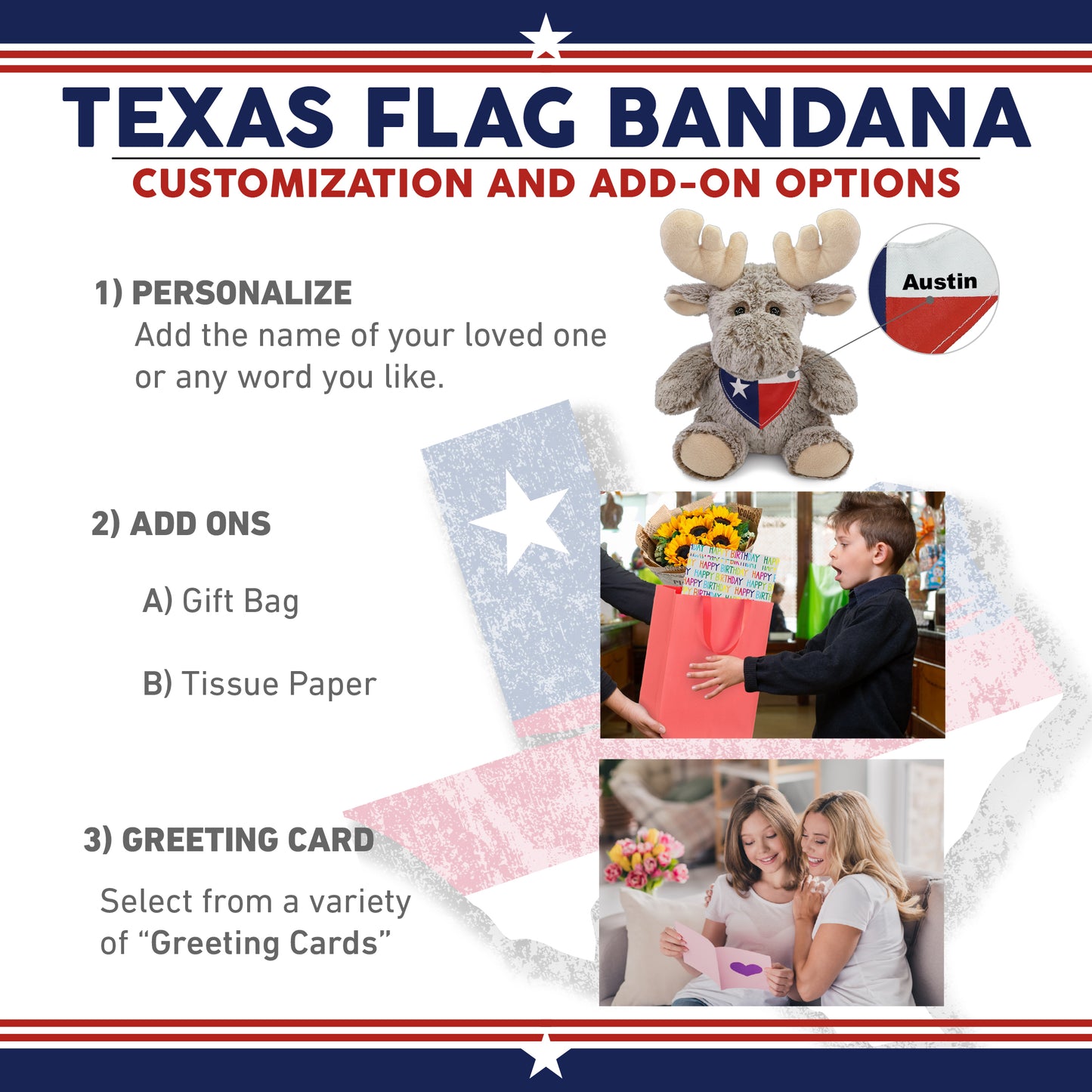 SUPER-SOFT PLUSH - SITTING MOOSE WITH TEXAS FLAG BANDANA