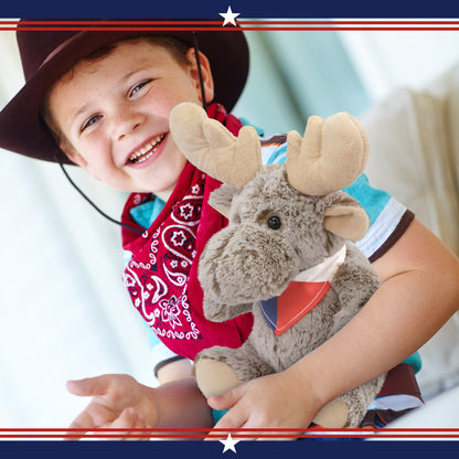 SUPER-SOFT PLUSH - SITTING MOOSE WITH TEXAS FLAG BANDANA
