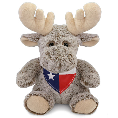 SUPER-SOFT PLUSH - SITTING MOOSE WITH TEXAS FLAG BANDANA
