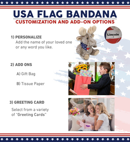 SUPER-SOFT PLUSH - SITTING MOOSE WITH USA FLAG BANDANA