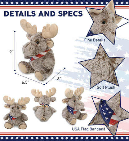 SUPER-SOFT PLUSH - SITTING MOOSE WITH USA FLAG BANDANA