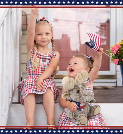 SUPER-SOFT PLUSH - SITTING MOOSE WITH USA FLAG BANDANA