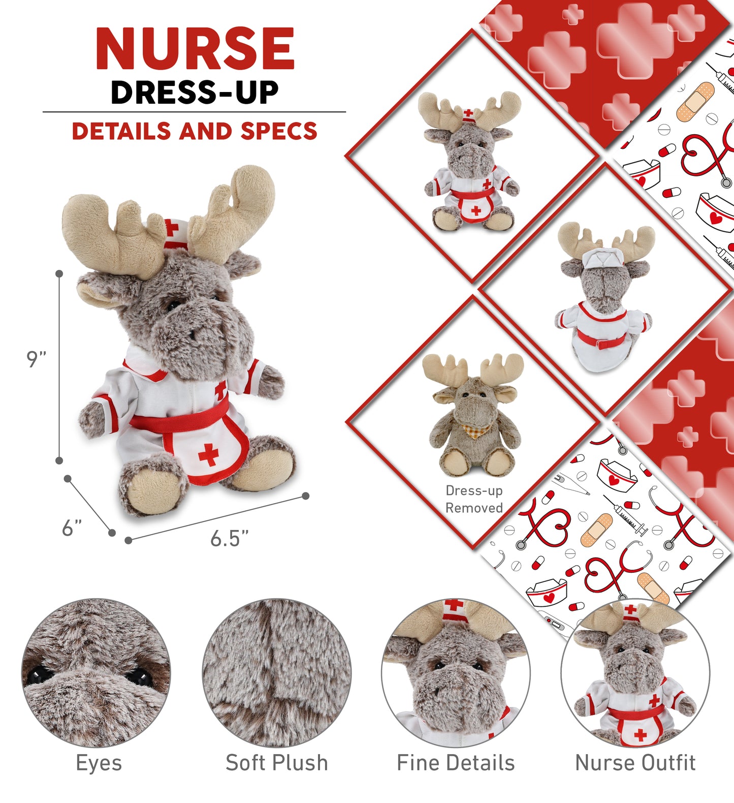 SUPER-SOFT PLUSH - SITTING MOOSE NURSE DRESS UP