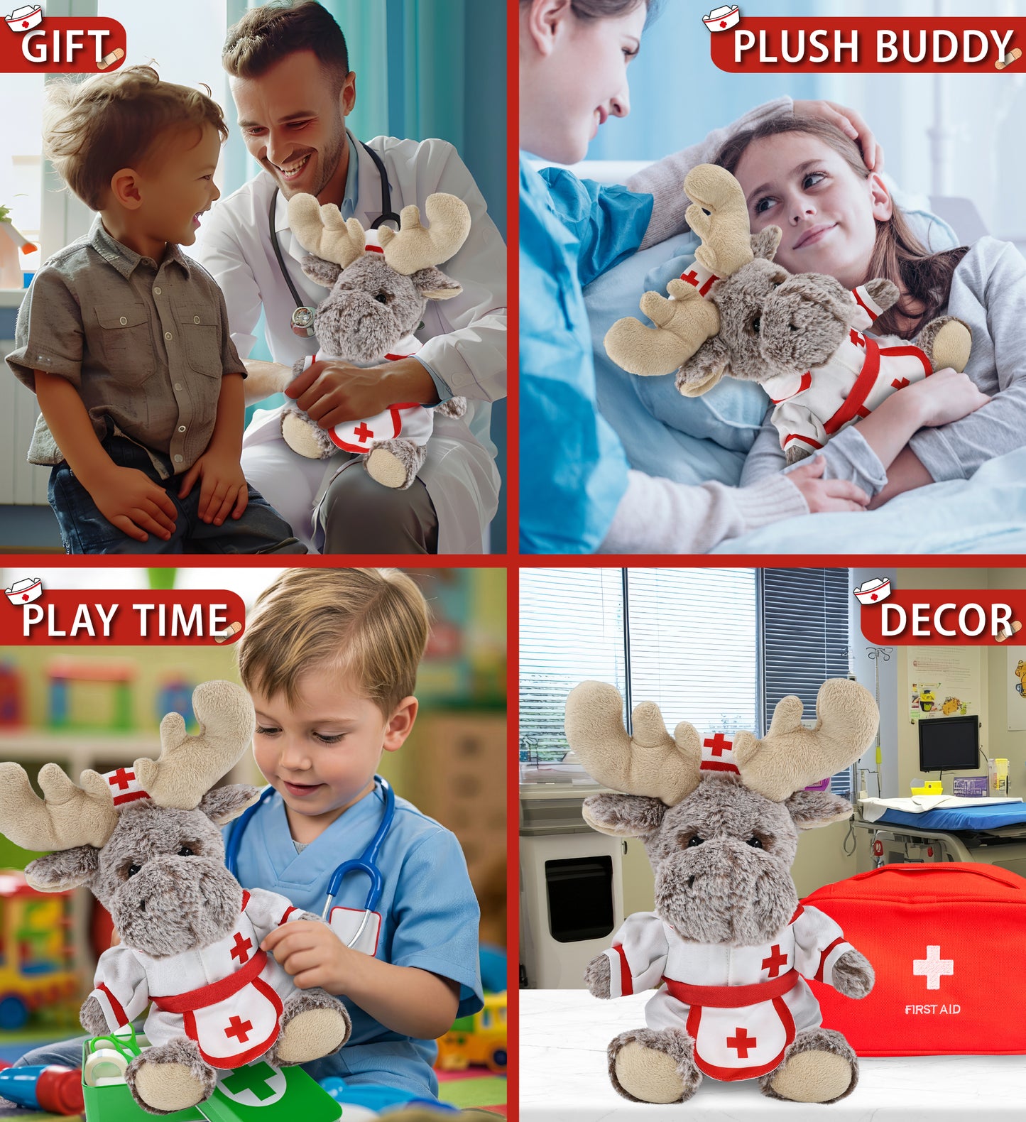 SUPER-SOFT PLUSH - SITTING MOOSE NURSE DRESS UP