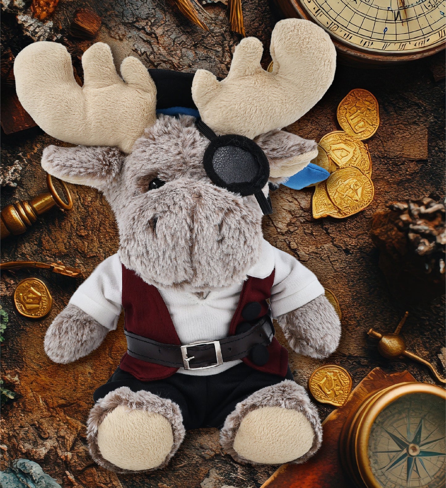 SUPER-SOFT PLUSH - SITTING MOOSE WITH PIRATE DRESS UP